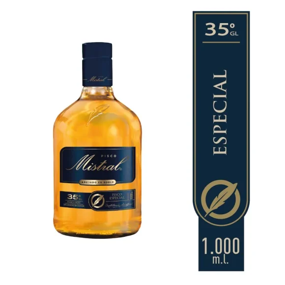 PISCO ETIQUETA AZUL MISTRAL 1 LT BOT G 35,0